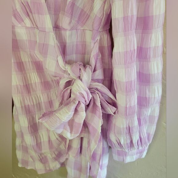 Mable gingham wrap front mini dress fully lined size S - Picture 4 of 8